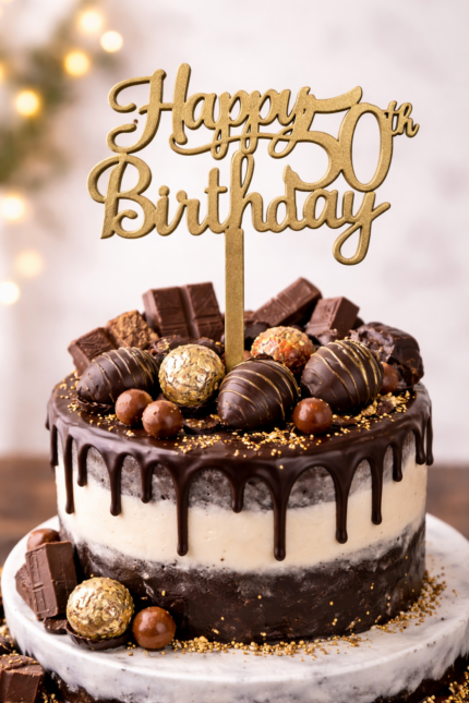 Topper Tort ‘La Mulți Ani 50’ – Elegant Auriu