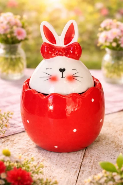 Cutie decorativă cu iepuraș-roșu